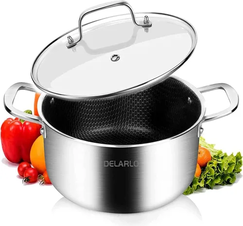 Vista 12 de DELARLO Olla de acero inoxidable de tres capas con tapa de 3.5 cuartos de galón, olla de cocina de grado alimenticio, olla de sopa duradera con tapa