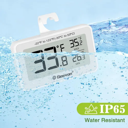 Vista 6 de Geevon Refrigerator Thermometer Digital Fridge Thermometer IP65 Waterproof with Large LCD Display,Max/Min Record Function,Magnetic Back,for