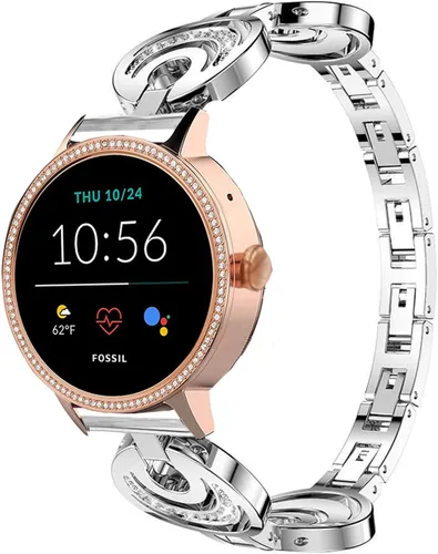 Vista 5 de YOUkei - Correa compatible con Fossil para mujer, correa de repuesto de acero inoxidable con diamantes de imitación de cristal compatible con reloj