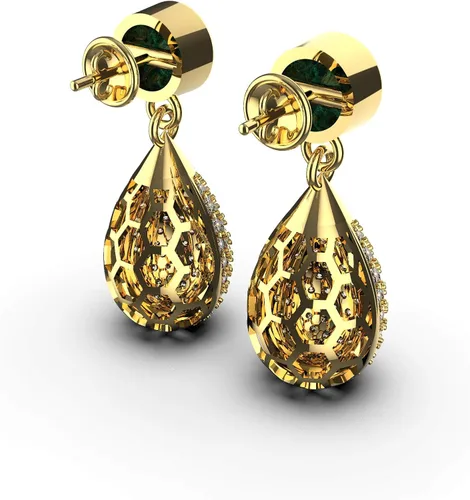 Vista 5 de Pendientes redondos de esmeralda y diamantes en oro de 14 quilatesdía de San Valentín
