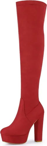 Vista 6 de Perphy Botas altas de tacón grueso sobre la rodilla para mujer Beige