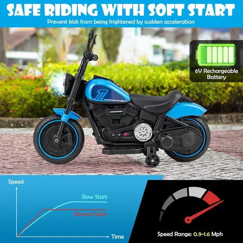 Vista 6 de Honey Joy Motocicleta de Montar, Motocicleta para Niños de 6 V con Luz LED, Música, Pedal de Pie, Adelante/Atrás, Arranque Suave, Motocicleta