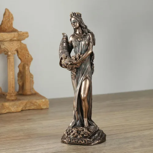Vista 3 de Veronese Design Escultura de resina Fortuna, la diosa griega de la fortuna y la suerte, de 6 1/8 pulgadas, acabado en bronce fundido en frío