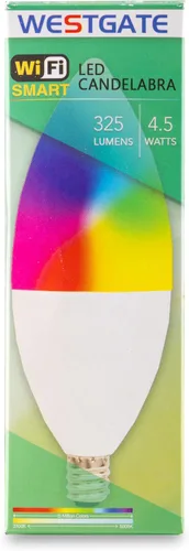 Vista 9 de Westgate Bombillas LED TC-E12-4.5W-RGBW-WiFi, base E12, cambio de color, vida útil de 25000 horas, compatible con Alexa y Google, regulable