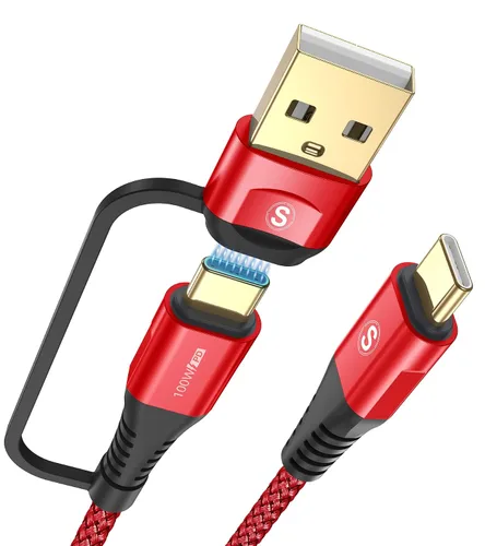 Vista 8 de Cable USB-C a USB-C de 6.6 pies PD 100 W iPhone 17 cargador 2 en 1 USB A/C a USB-C cable trenzado de nailon para iPhone 17 16 15 Pro Max Plus iPad