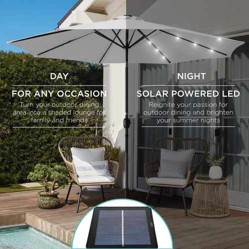 Vista 3 de Best Choice Products Sombrilla de Patio Solar de Poliéster con Luz LED de 10 pies con Ajuste de Inclinación y Tela Resistente a los Rayos UV - Gris
