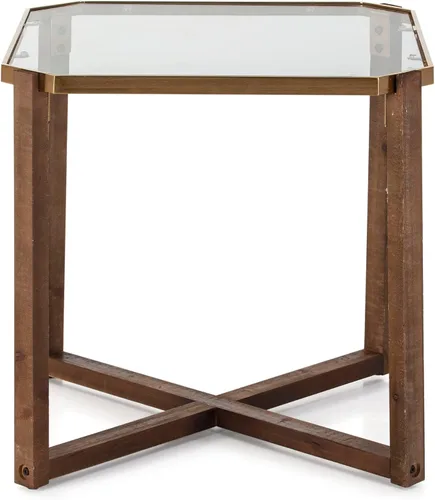 Vista 2 de Mesa Auxiliar 23.6 x 23.6 x 23.6 in Cristal/Madera/Metal Dorado