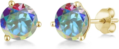 Vista 76 de Gem Stone King Aretes de oro de 14 quilates, 0.236 in, piedra natal redonda, Martini, 3 puntas, aretes de oro para mujer