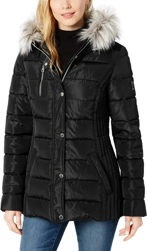 Vista 6 de Nautica Chaqueta acolchada para mujer, abrigo de peso medio resistente al agua, capucha desmontable y puños de tormenta Heavyweight Insulation