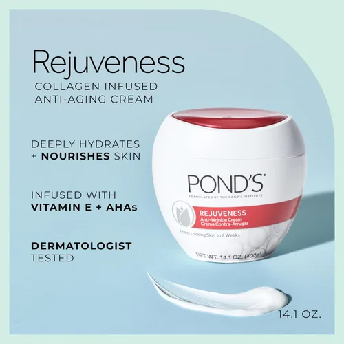 Vista 2 de POND’S Rejuveness Crema Facial – Hidratante Facial Antienvejecimiento con AHA, Vitamina E y Colágeno – Crema Antiarrugas Diaria para Mujeres – Crema