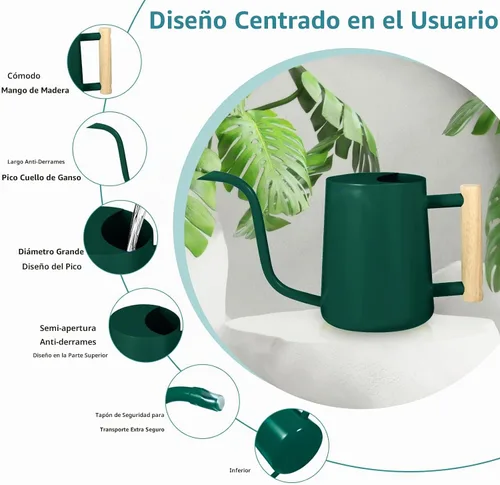 Vista 6 de Regadera para plantas de interior, 35 onzas, pequeña regadera de metal de acero inoxidable para interiores, moderna maceta decorativa con boquilla