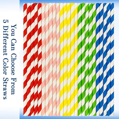 Vista 3 de 100 popotes de papel biodegradables a granel, varios colores del arco iris a rayas, pajitas para jugos, batidos, cócteles, café, refrescos, batidos