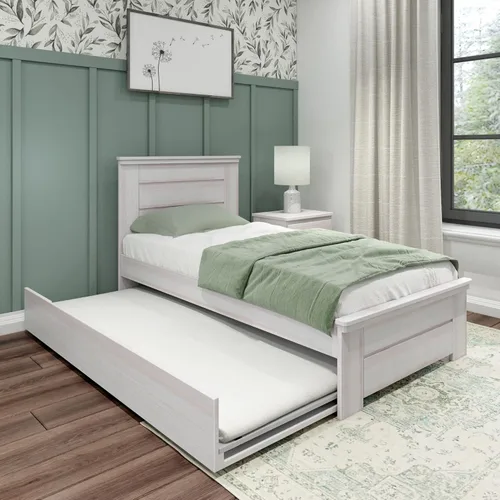 Vista 14 de Max & Lily Cama individual moderna de granja, marco de cama con cabecero para niños, panel, madera flotante Driftwood