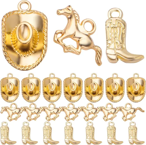 Vista 10 de 60 dijes de vaquero con temática occidental de bronce antiguo, aleación tibetana, sombrero de vaquero occidental, botas y caballos, dijes