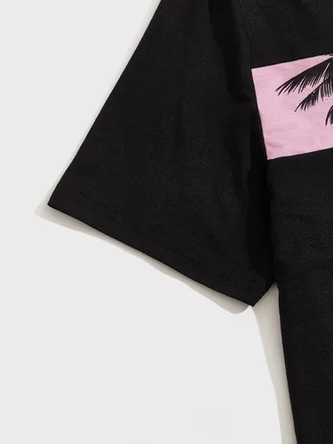 Vista 3 de SOLY HUX Conjunto de 2 piezas para hombre con estampado gráfico de letras, camiseta de manga corta y pantalones cortos con cordón en la cintura