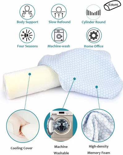Vista 3 de Almohada cervical para dormir – Cilindro cervical de yoga refrescante con funda lavable, soporte de espuma viscoelástica para aliviar el dolor