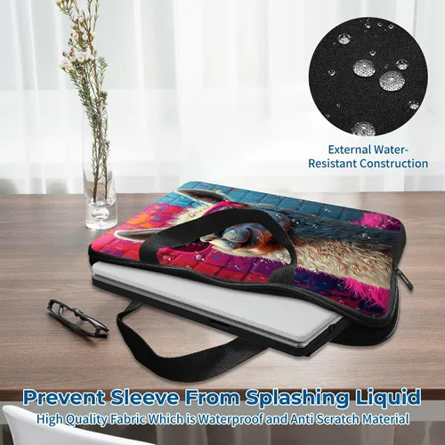 Vista 6 de Funda para laptop con asa de 10 pulgadas, impermeable, diseño de lentes de sol de alpaca, funda para computadora compatible con MacBook Air, Pro