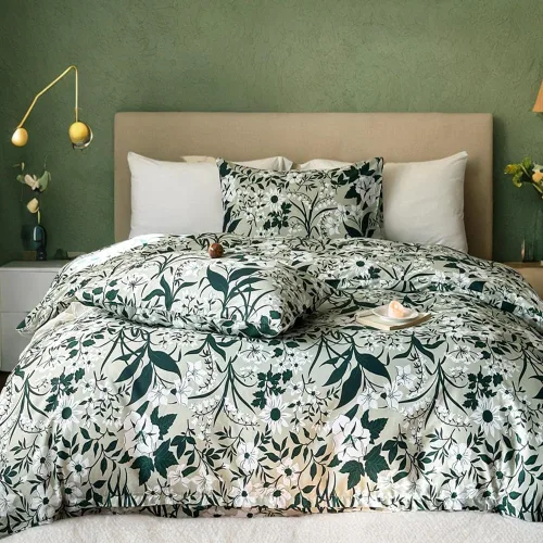 Vista 24 de Helthep Funda de edredón floral tamaño Twin, 100% algodón, con estampado de flores rosas, funda de edredón vintage botánica con hojas verdes, funda
