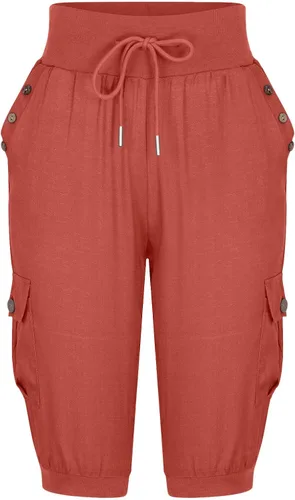 Vista 4 de SMIDOW Womens Capri Pants Plus Size Cotton Linen Work Pants Drawstring Elastic Waist Tapered Pants Pull-on Pants