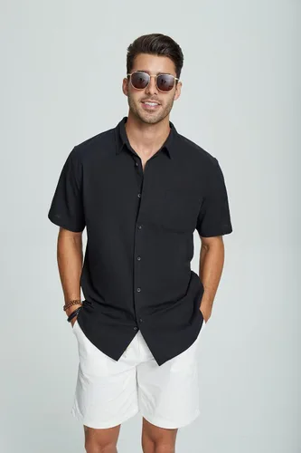 Vista 3 de JEKAOYI Mens Casual Linen Button Down Short Sleeve Shirts Beach Summer Spread Collar Pocket Tops