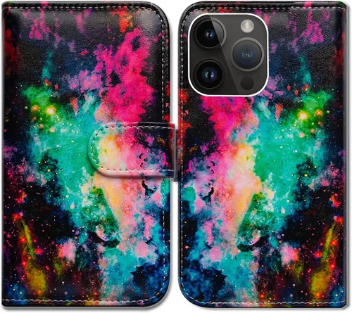 Vista 16 de Bcov Funda para iPhone 15 Pro Max, funda de piel con tapa y soporte para tarjeta y soporte para iPhone 15 Pro Max