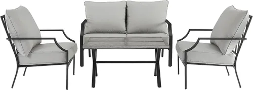 Vista 2 de Crosley Furniture Otto - Juego de muebles de patio de 4 piezas Chevron para exteriores, juegos de conversación para porche, negro mate con cojines