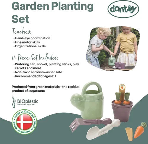 Vista 2 de Dantoy: Green Garden - Juego de plantación - 11 piezas, juego de jardinería y comida de simulación, juguetes de herramientas realistas, plástico