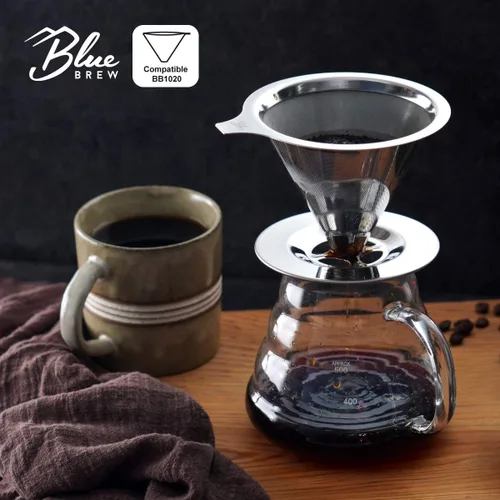 Vista 3 de Blue Brew Gama de vidrio transparente Servidor de café para verter sobre café y té, 20.3 fl oz (20 onzas) resistente al calor, jarra, cafetera