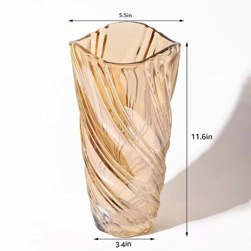 Vista 2 de Jarrón de cristal ámbar de 11.6 pulgadas, moderno y elegante jarrón decorativo en espiral para centro de mesa