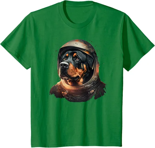 Vista 32 de Divertida camiseta Rottweiler con diseño de astronauta rottweiler en galaxia espacial, Negro