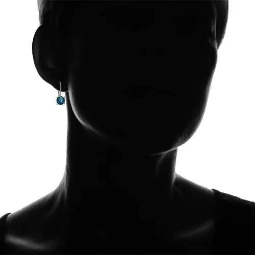 Vista 4 de Aretes redondos de plata de ley, oro amarillo o rosa con topacio azul Londres de 0.236 in