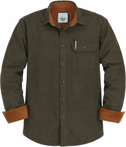 Vista 15 de Gioberti - Camisa a cuadros de franela cepillada de 100% algodón para hombre con contraste de pana Carbón vegetal