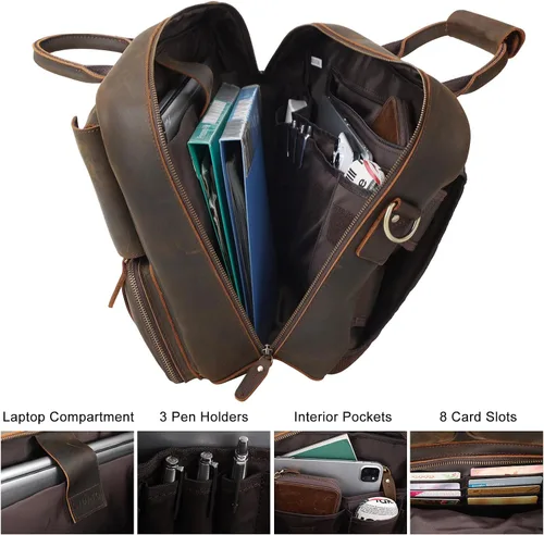 Vista 4 de TIDING Mochila convertible de cuero para hombre de 15.6 pulgadas, maletín para portátil, bolsa de mensajero, mochila de viaje de negocios