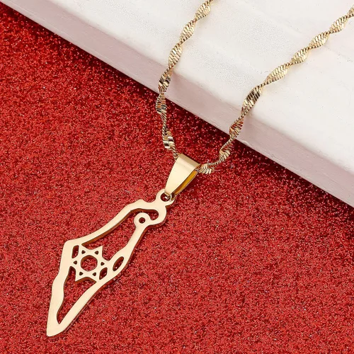 Vista 4 de Collar con mapa de Israel, hexágrama, joyería judía, Magen David, joyería de la estrella de David