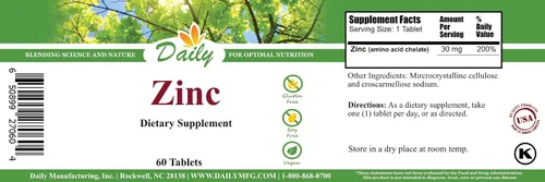 Vista 2 de Daily Manufacturing Zinc (quelato de aminoácidos 30 mg) 60 comprimidos
