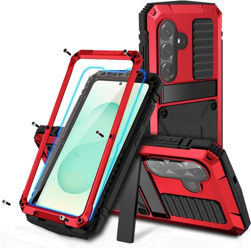 Vista 24 de Funda de metal para Samsung S22 5G con función atril, protector de pantalla integrado, resistente armadura militar duradera, cuerpo completo Negro