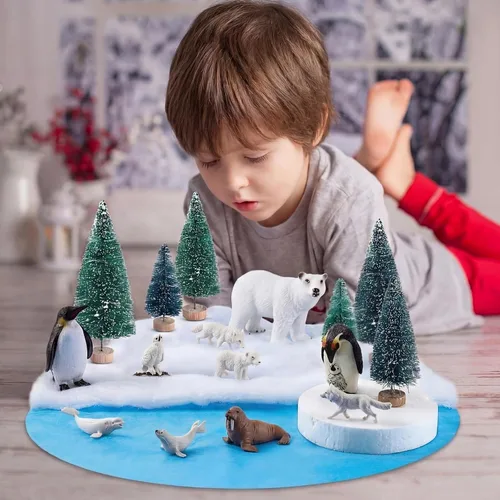 Vista 7 de 19 piezas de conjunto de figuras de animales árticos, diorama de hábitat de animales árticos, figuras de animales polares, osos polares, pingüinos