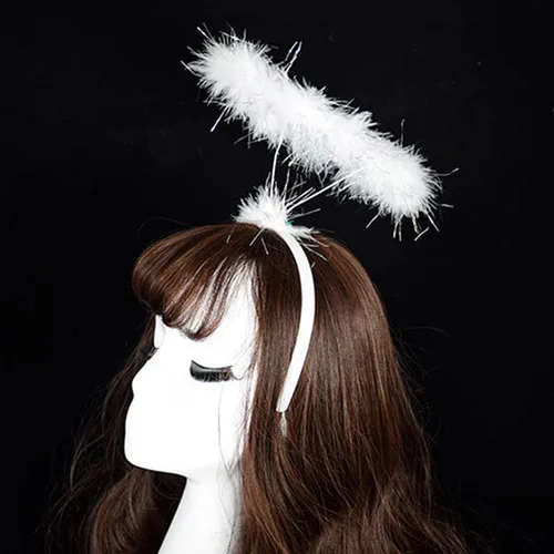 Vista 2 de appuivbt Halloween HeadbandsDevil LED Light Headband Feather White Angel Hair Band Cosplay Accessories for Halloween Christmas