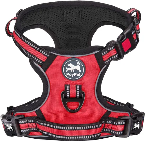Vista 24 de PoyPet - Arnés de perro sin tirones, arnés reflectante con 2 clips delanteros y traseros y asa de fácil control para perros pequeños, medianos