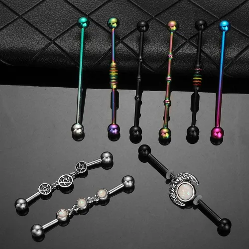 Vista 3 de WASOLIE Piercing de barra industrial de acero inoxidable quirúrgico 316L de 14 G, barra recta, joyería para mujeres y hombres, Metal, arenisca