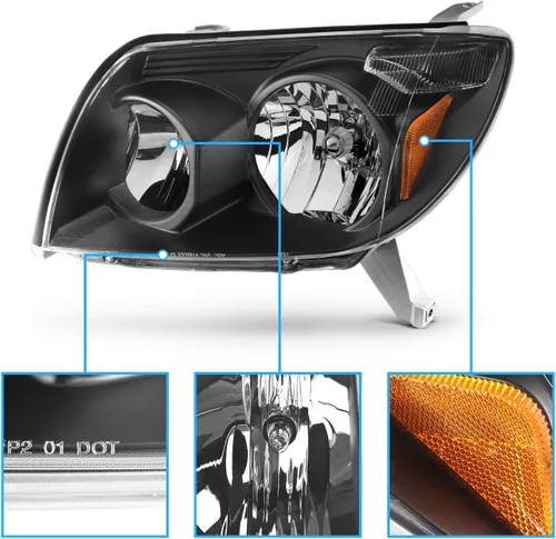 Vista 3 de AmeriLite Par de faros delanteros de repuesto negros para Toyota 4 Runner Sport SUV 03-05 - lado del pasajero y del conductor