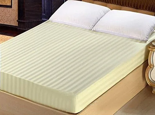 Vista 3 de Lasin Bedding, Juego de sábanas bajeras de funda de edredón de 100 % algodón súper suave, a rayas, tamaño California King, color marfil