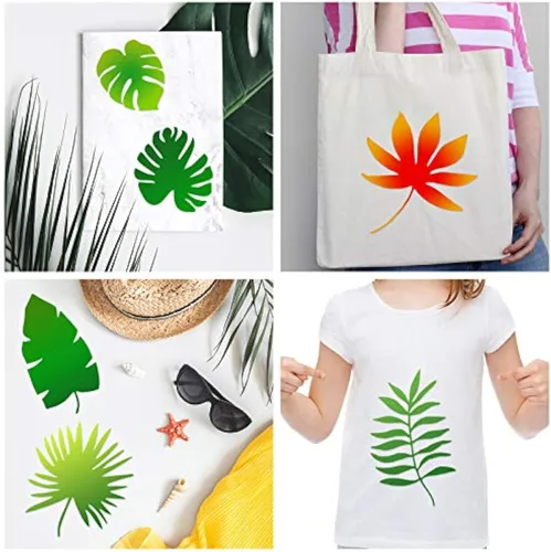 Vista 2 de 12 plantillas de pintura de hojas de helecho tropical, plantillas grandes reutilizables de hoja de tortuga de palma, plantillas de pared flexibles