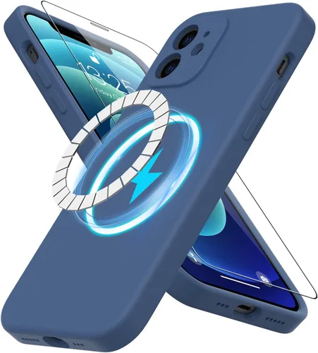 Vista 35 de DEENAKIN Funda magnética de silicona para iPhone 12 Pro con protector de pantalla, compatible con MagSafe, protección de cámara, funda protectora