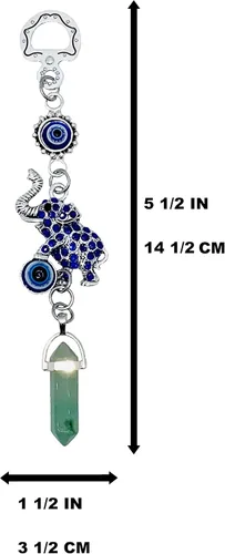 Vista 3 de LUCKBOOSTIUM Colgante de elefante feliz con azul, blanco y negro, adorno colgante de coche y piedra preciosa de dije – Accesorios para espejo