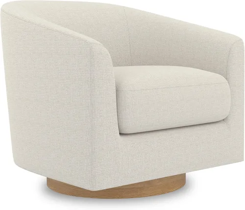 Vista 28 de Silla giratoria decorativa, moderna tapizada con brazo curvado, tela de terciopelo, cómoda silla de lectura con base de madera maciza para sala