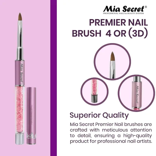Vista 2 de Mia Secret PREMIER - Pinceles de uñas 100% Kolinsky, fabricados en Estados Unidos, Prenium, pinceles para arte de uñas (rosa, 4 o (3D))