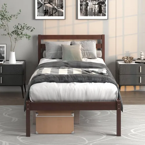 Vista 10 de NAFORT Base de cama de plataforma de madera individual con cabecero y estribo, base de cama de madera maciza y soporte de listones de madera fuerte