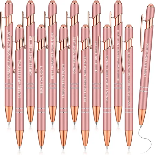 Vista 15 de Zonon 12 piezas de bolígrafos inspiradores a granel, divertidos bolígrafos de bola con punta estilo lápiz táctil, regalos motivacionales para el Día