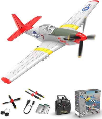 Vista 12 de VOLANTEXRC RC Avión P51D Mustang de 4 canales, avión de control remoto de combate RTF con giroscopio de 6 ejes, 3 modos, fácil de volar, avión